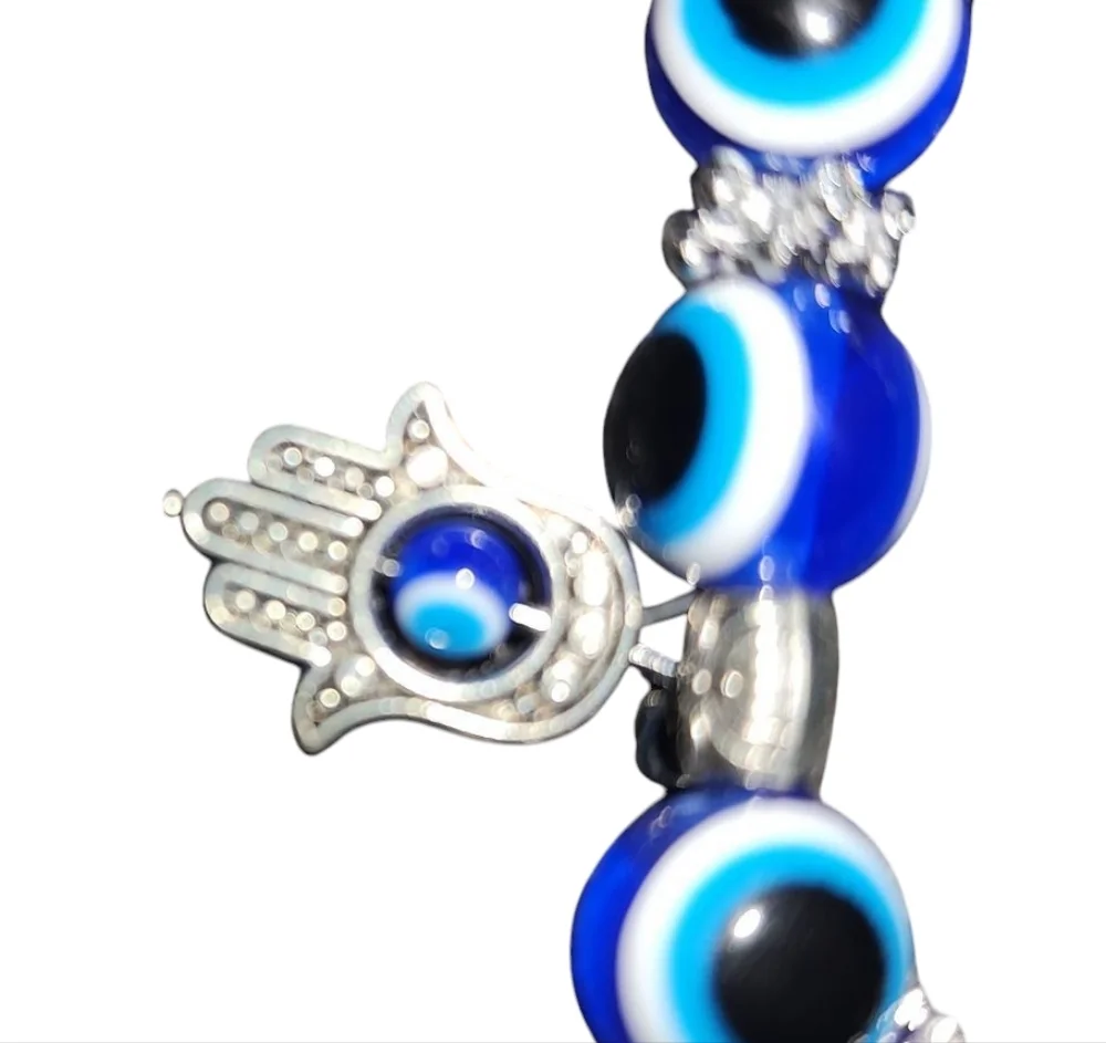 Blue Evil Eye Bracelet with Silver Charm